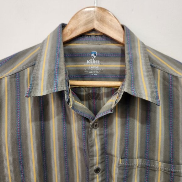 Kuhl Shirt Mens Large Gray Striped Short Sleeve Casual Hiking Outdoor Walking - Picture 2 of 10